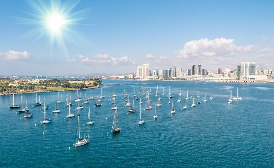 A birds-eye view of downtown and the bay, the backdrop for many continuing medical education conferences held in San Diego.