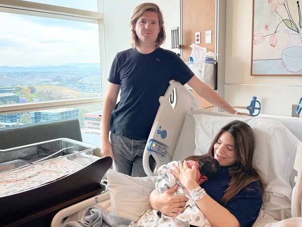 New mom Lauren Dehasque of Rancho Santa Fe and newborn daughter Freja were the first patients to move into the North Tower at Scripps Memorial Hospital La Jolla when the building opened June 1. They were joined by husband and dad Thibaud Dehasque.
