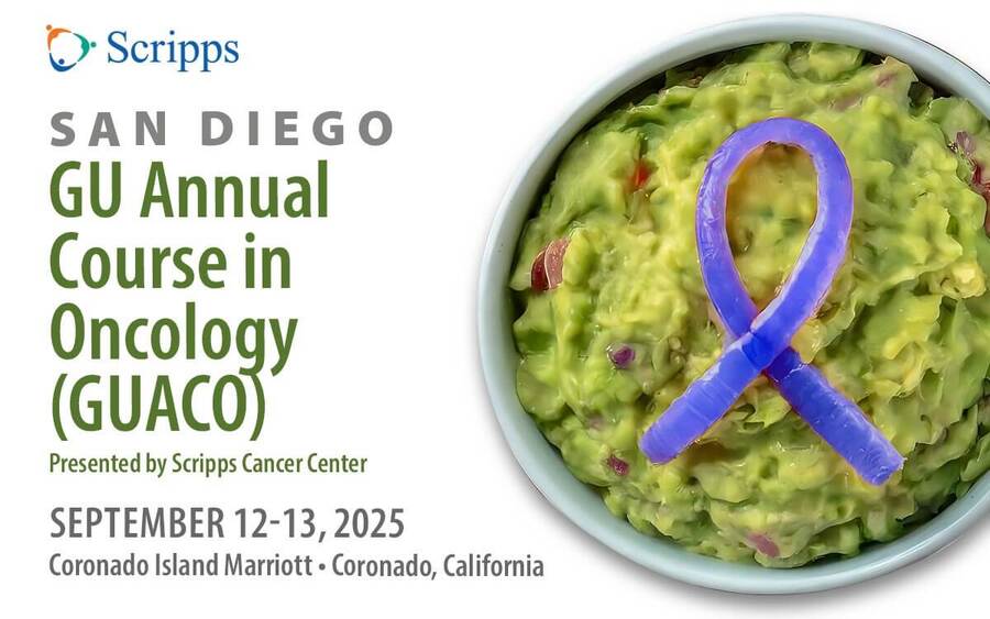 Picture of bowl of guacamole with cancer ribbon for San Diego GU oncology CME conference - Sept 12-13, 2025 - Coronado, California
