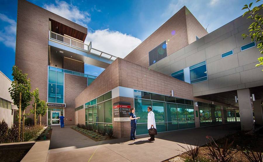The exterior of the The Leichtag Foundation Critical Care Pavilion at Scripps Memorial Hospital Encinitas.