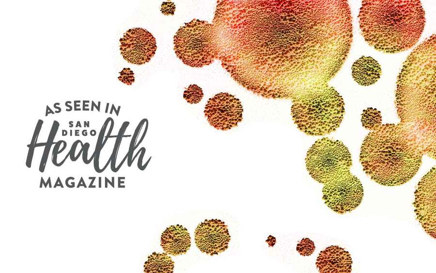 An abstract illustration of a bacterial colony represents the microbiome, the healthy bacteria in your gut.