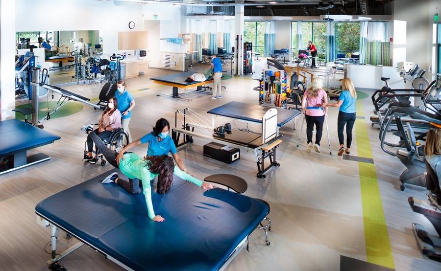 Inside the new Scripps Encinitas Rehabilitation Services building there are various pieces of equipment to help physical, occupational and speech therapy patients.
