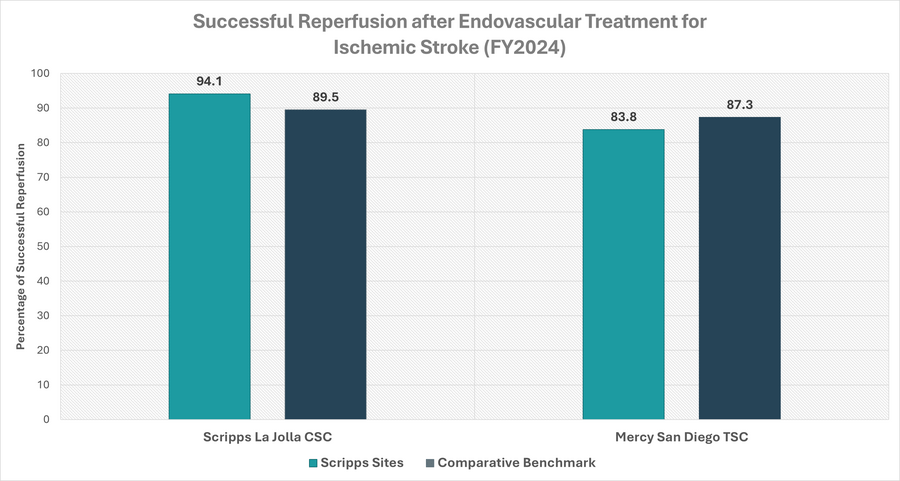 A bar graph representing the successful reperfusion after Endovascular Treatment for Ischemic Stroke FY2024.